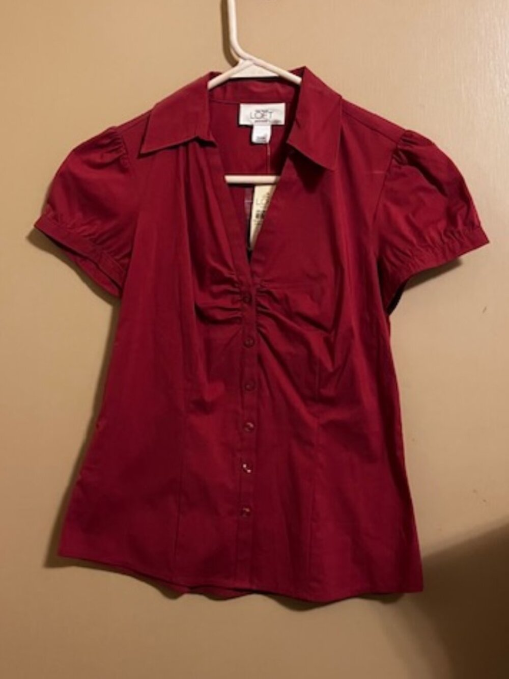 Loft Terracotta Button Down Ruche Blouse NWT